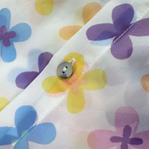 Lili Sidonio Shirt Blouse Women Retro Small Bright Floral Sheer New Button Down - Picture 9 of 11